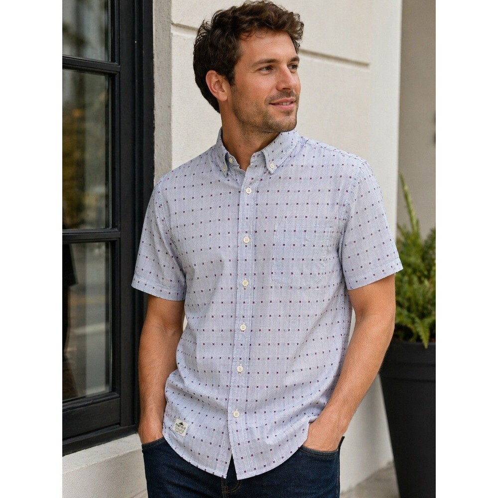 PENFIELD MICRO CHECK BUTTON DOWN SHIRT RED NAVY MENS L GUC